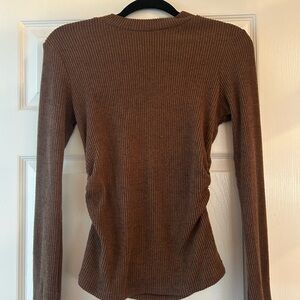 Ribbed Long Sleeve Top in Warm Brown